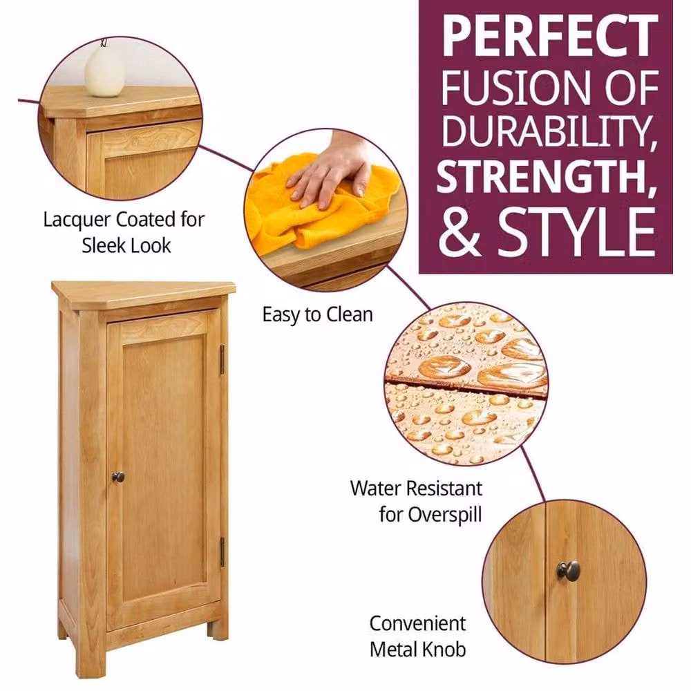 FORGEVIO Corner Storage Cupboard, Brown Oak Veneer Wooden Low Cabinet – 3