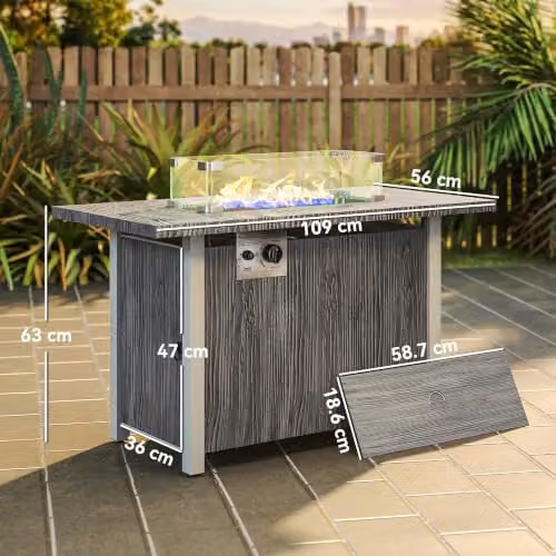 Outsunny Propane Gas Fire Pit Table for Garden and Terrace, Dark Grey, W/D/H: 109 x 56 x 63 cm – 6