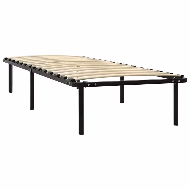 Berkfield Home Black Metal Bed Frame with Wood Slats W: 100 cm, D: 200 cm