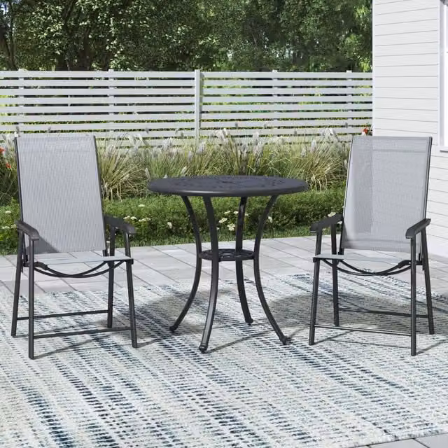 Breeins Modern Round Metal Garden Dining Table and Chairs Set, Black, W/D/H: 65 x 65 x 65 cm