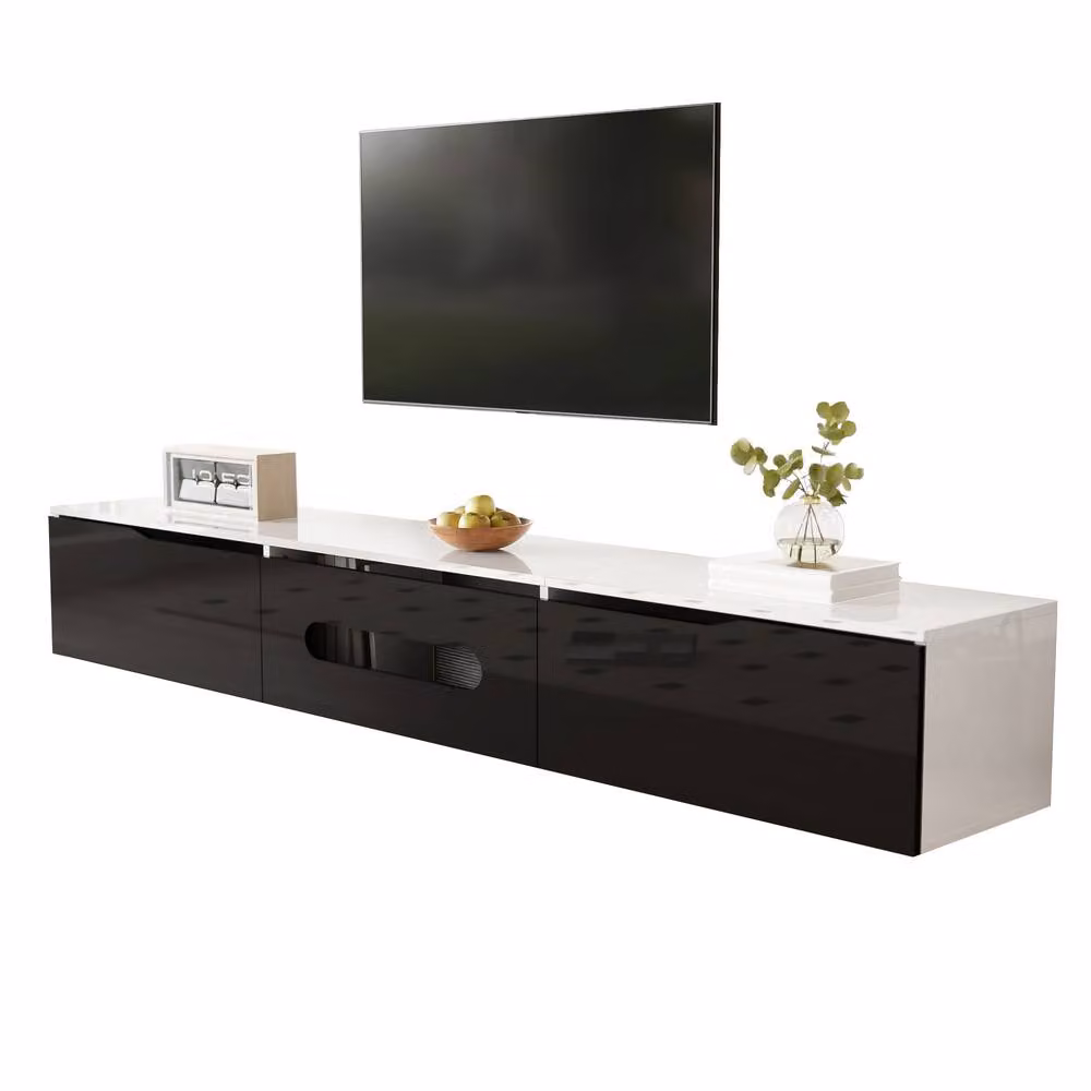 BTM Black and White High-Gloss TV Cabinet with 16-Colour LED, W: 180 cm – 4