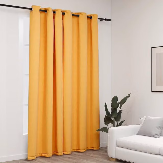 Berkfield Home Linen-Look Blackout Eyelet Curtains, Yellow, W: 290 cm, H: 245 cm
