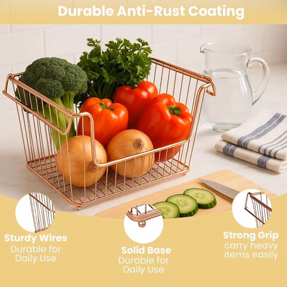 PAWNORA Stackable Metal Wire Fruit and Vegetable Storage Rack in Bronze – 2