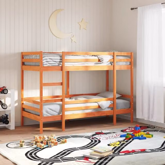 Berkfield Home Single Solid Wood Pine Bunk Bed in Wax Brown, W/D/H: 90 x 190 cm – 1