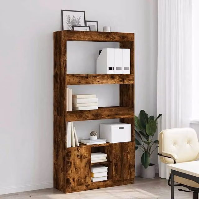 Berkfield Home Smoked Oak Highboard in Brown, W/D/H: 92 x 33 x 180 cm – 1