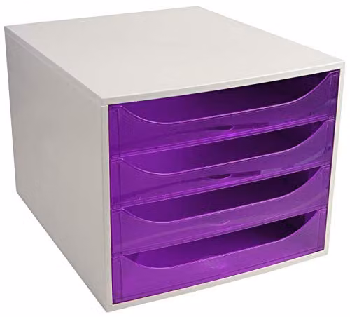 Exacompta EcoBox Stackable 4-Drawer Document Set for A4+ Documents, Purple, W: 24.8 cm, D: 28.4 cm, H: 23.4 cm – 4