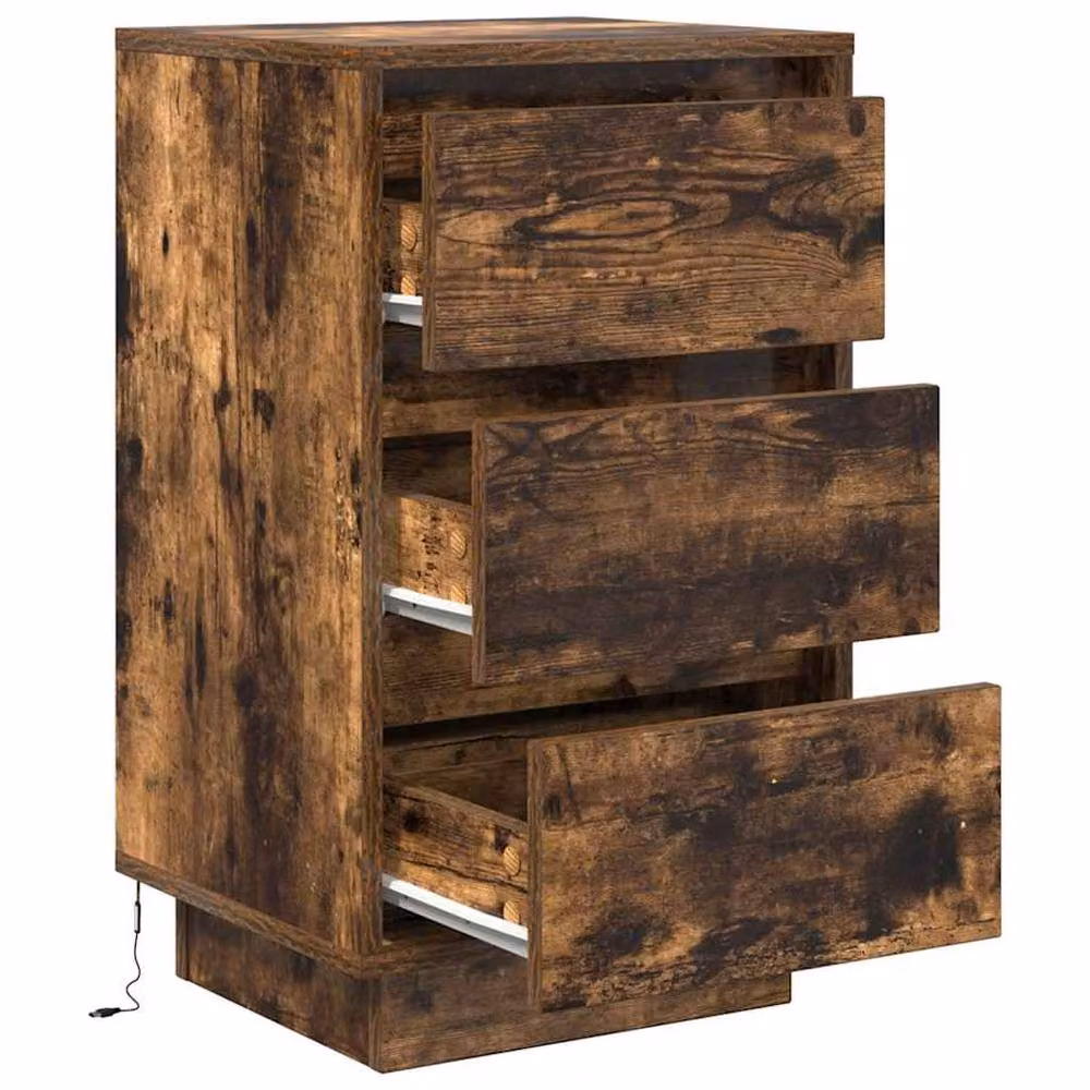 Berkfield Home Durable Bedside Cabinet with Integrated LED Lights in Smoked Oak, W/D/H: 38 x 34 x 65 cm – 6