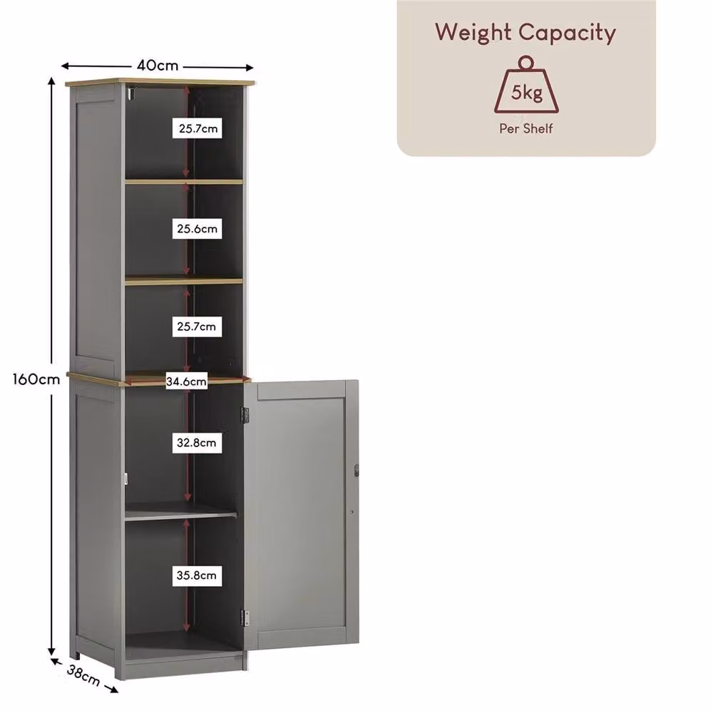 FORGEVIO Modern Grey Tall Cabinet with 1 Hinged Door and 2 Internal Shelves – 2