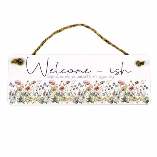 Purely Home Wildflower Meadow Welcome To My Home Wooden Wall and Door Sign, Multicolour, W: 28 cm, H: 10 cm, D: 0.5 cm