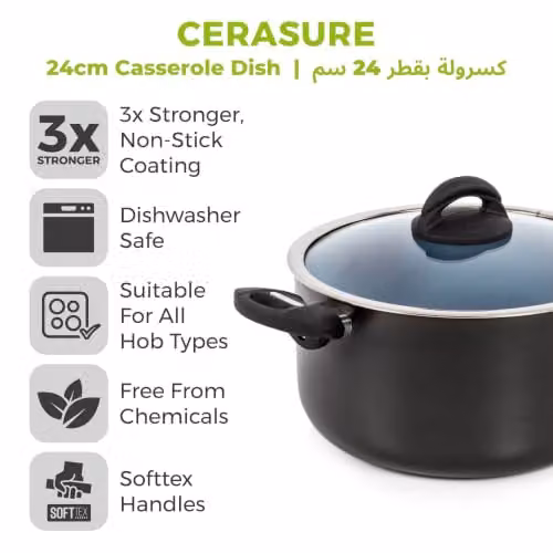 Tower T80304 Cerasure 24cm Ceramic Casserole Dish with Non-Stick Coating, Grey – 2
