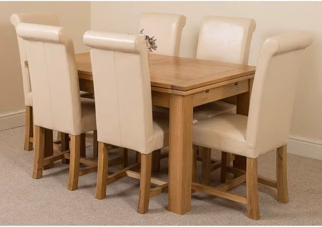 Thats Furniture Richmond Oak Extending Dining Table and 6 Washington Cream Leather Chairs – 1
