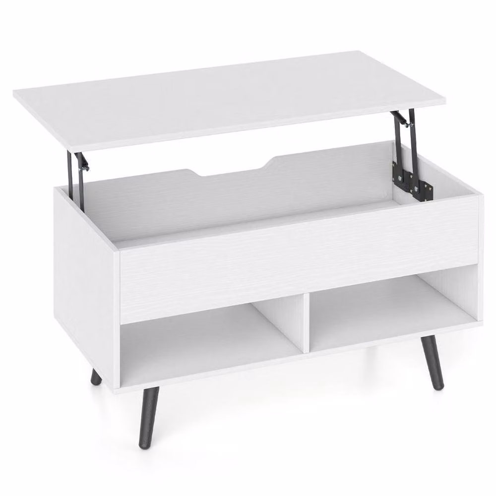 Costway Mid Century Modern Lift Top Coffee Table with Shelves in White – 2