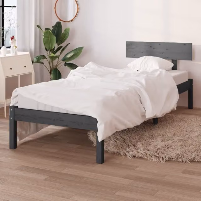 Berkfield Home Single Bed Frame in Grey Solid Pine Wood, W/D/H: 90 x 190 cm – 1