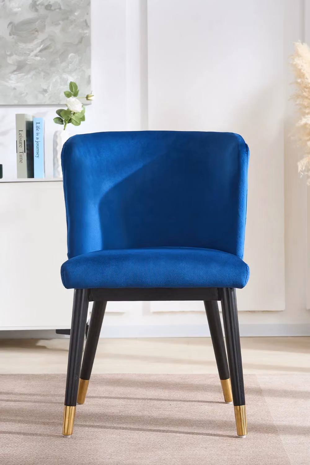 Life Interiors Sofina Modern Velvet Dining Chairs, Set of 2, Blue with Wooden Frame – 2