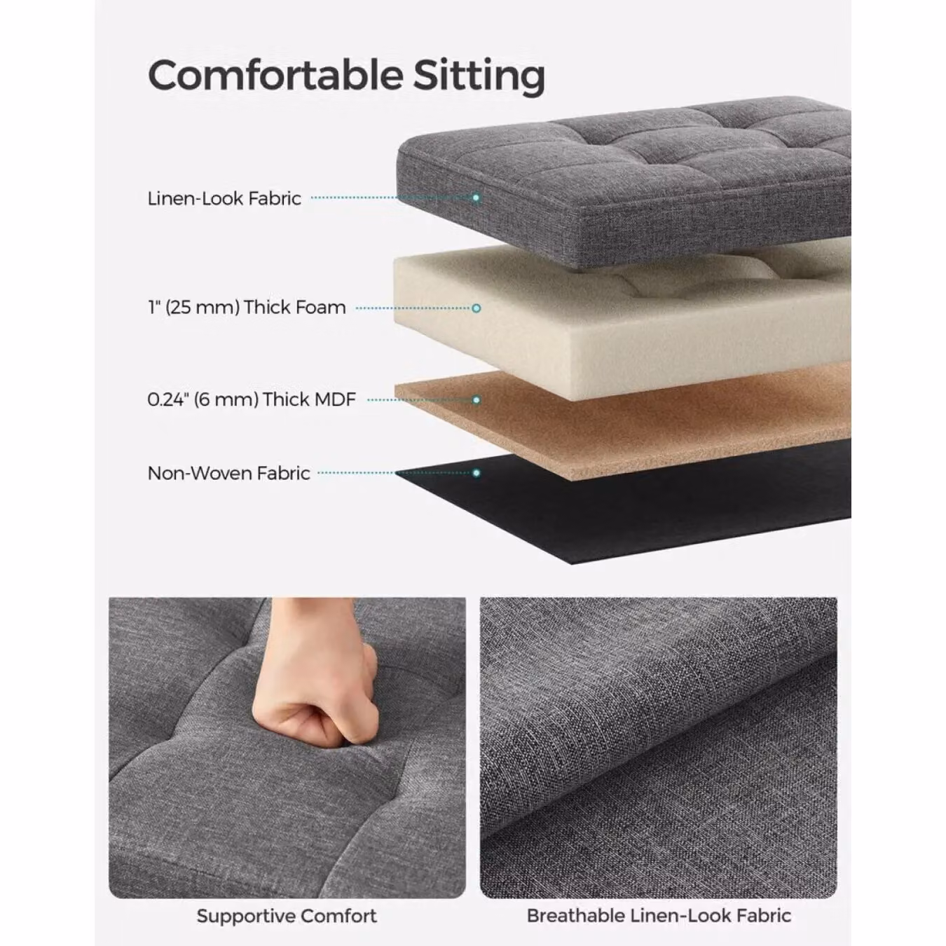 SONGMICS Small Rectangular Foldable Storage Ottoman and Foot Rest in Dark Grey – 3