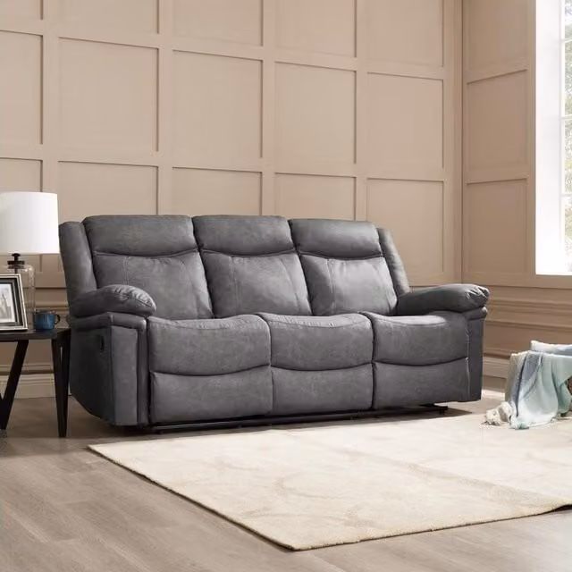 Pallas 3 Seater Manual Recliner Sofa in Grey Faux Leather with Sleeping Function