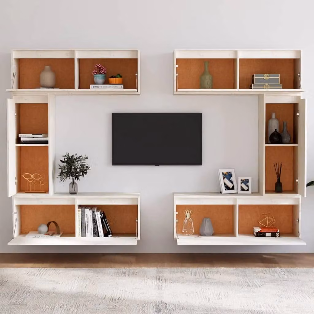 Berkfield Home 6-Piece White Solid Pine Wall Mounted Living Room Cabinet Set – 1