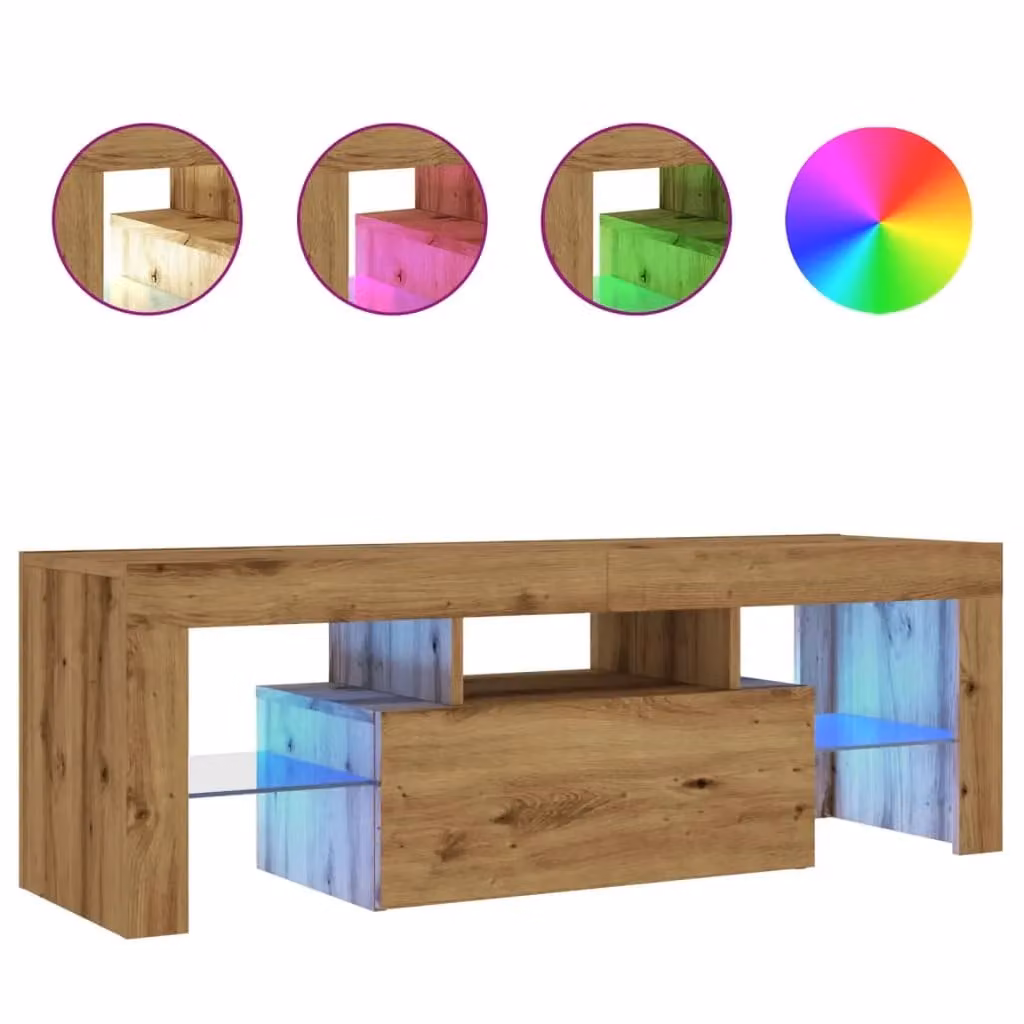 Berkfield Home Artisan Oak TV Cabinet with LED Lights in Brown, W/D/H: 120 x 40 x 36.5 cm – 2