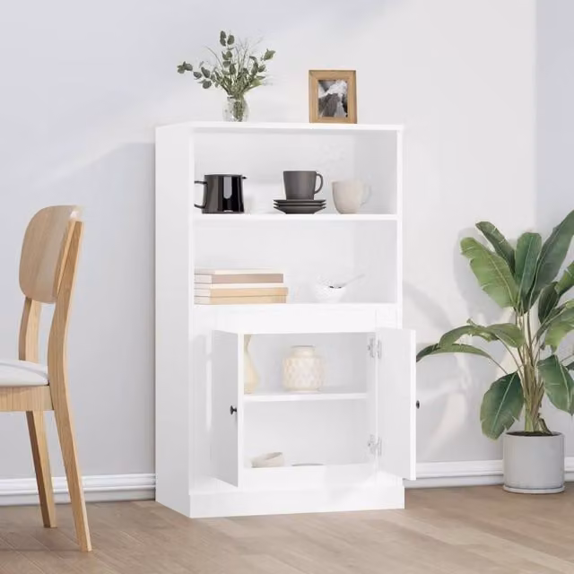 Berkfield Home White Modern Highboard with Hinged Doors and Internal Shelves, W/D/H: 60 x 35.5 x 103.5 cm
