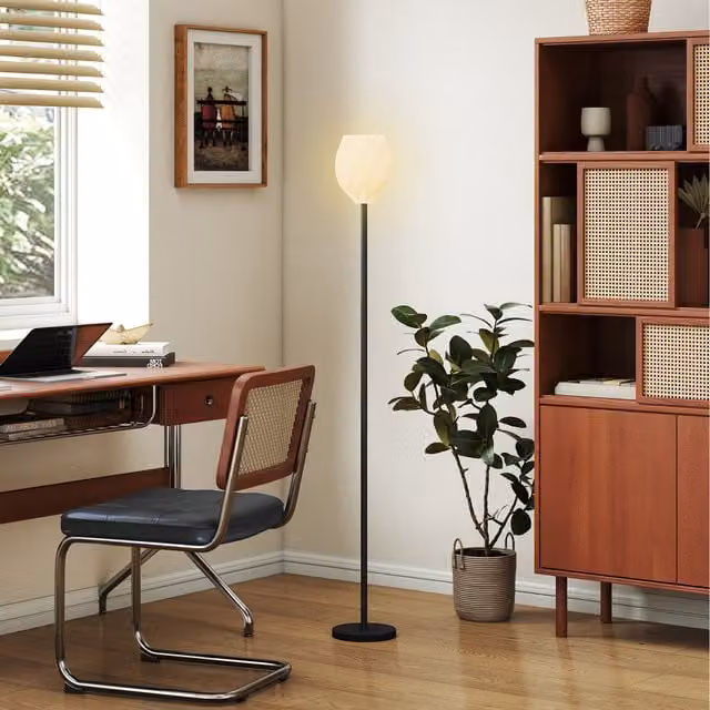 HOMCOM 3D Printed Modern Floor Lamp with Rose Lampshade in White