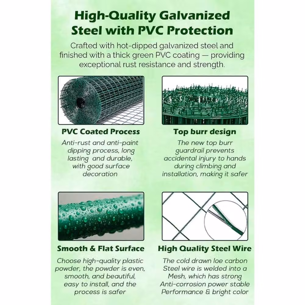 Hygrad PVC Coated Welded Mesh Fence Wire Guard Barrier Netting, Green, H: 120 cm, W: 25.4 cm, D: 0.9 cm – 3