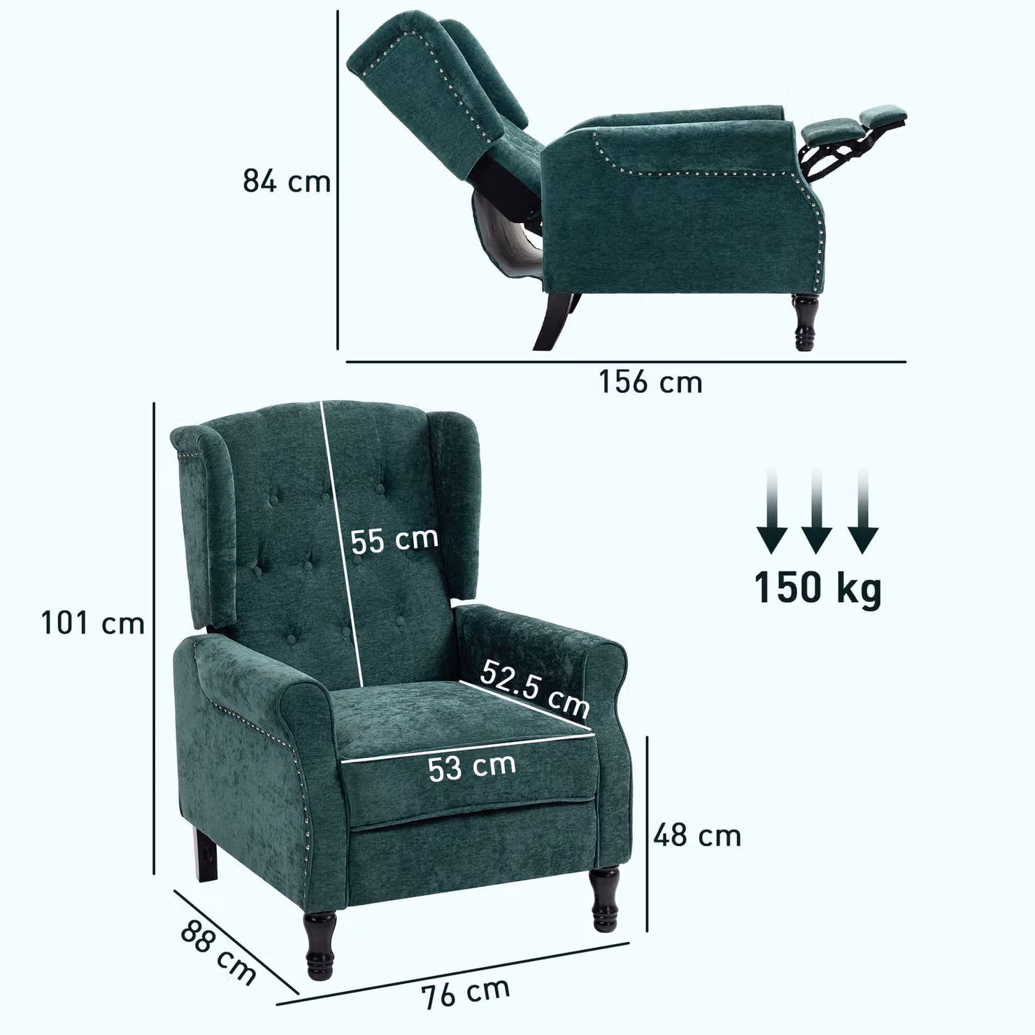HOMCOM Vintage Velvet Reclining Armchair with Integrated Footrest in Dark Green – 3