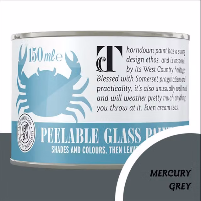 Thorndown Mercury Grey Peelable Glass Paint in Satin Matt Grey, 7.5 cm