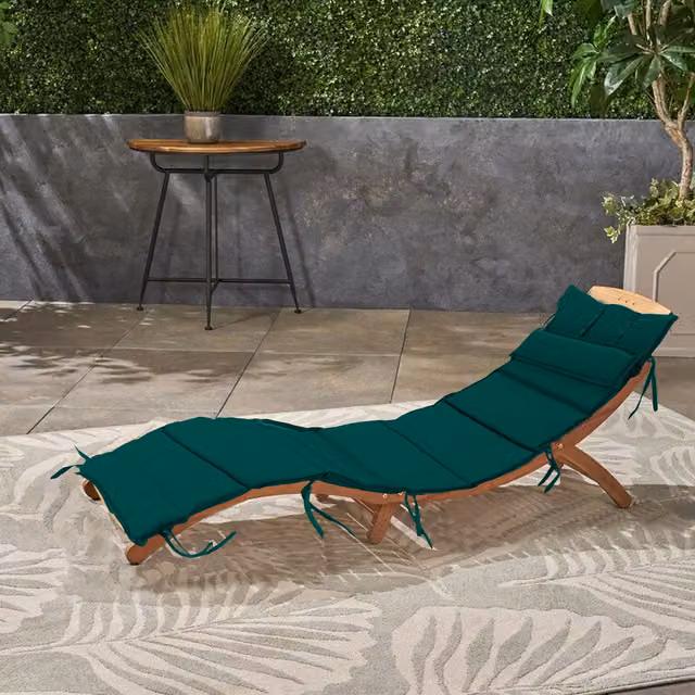 Gardenista Green Water-Repellent Outdoor Acacia Sun Lounger Cushion Pad with Foam and Polyester Filling