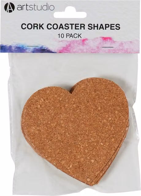 Art Studio Pack of 10 Heart Shaped Brown Cork Coasters