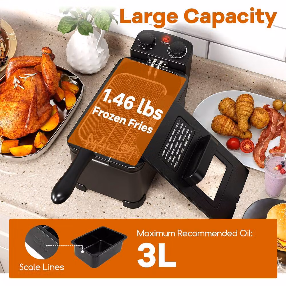 Costway 2000W Electric Deep Fryer with Detachable Frying Basket, 3 l, Black – 5
