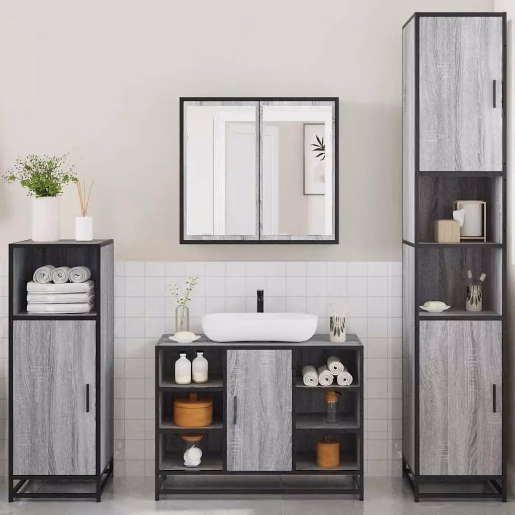 Berkfield Home 4-Piece Industrial Bathroom Furniture Set in Smoked Oak and Brown – 2