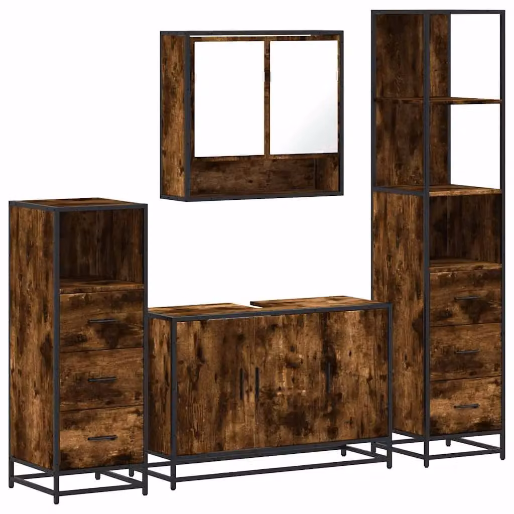 Berkfield Home 4-Piece Industrial Bathroom Furniture Set in Smoked Oak Brown – 1