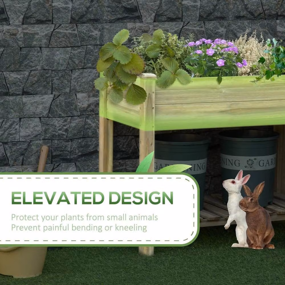 KORVIXA Brown Wooden Raised Garden Bed with Legs and Storage – 3