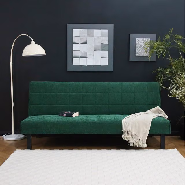 Home Garden Direct Vittoria 3-Seater Click Clack Sofa Bed in Green Textured Linen Fabric
