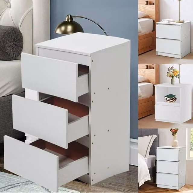 FORGEVIO Modern Bedside Table with Drawers in White