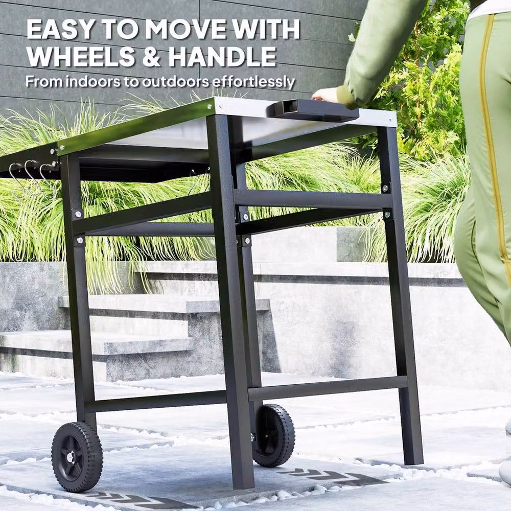 EONLION Black Metal BBQ Trolley with Foldable Side Table, W/D/H: 100 x 58 x 76 cm – 3