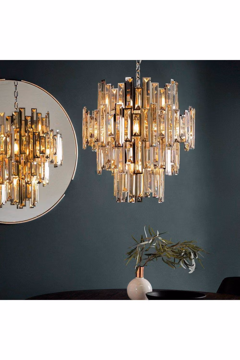 Netlighting Viviana Twelve Light Dimmable Pendant Light in Chrome and Champagne Crystal – 3