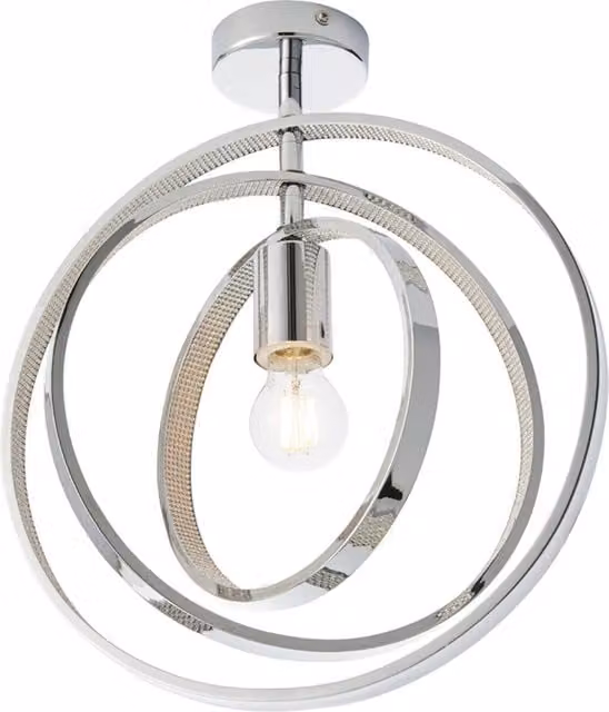 Loops Chrome Plated Semi Flush Ceiling Pendant Light with Adjustable Transparent Hoops, Dimmable