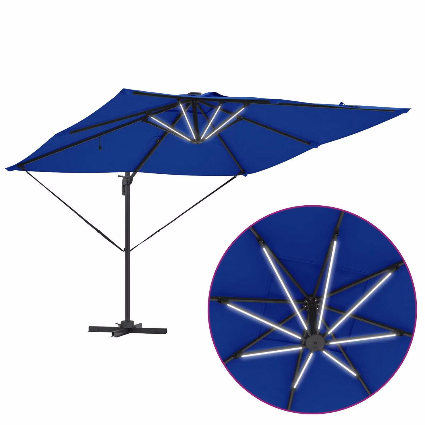 Berkfield Home Roma Cantilever Parasol with LEDs in Azure Blue, Aluminium and Polyester, W/D/H: 286 x 285 x 270 cm – 6