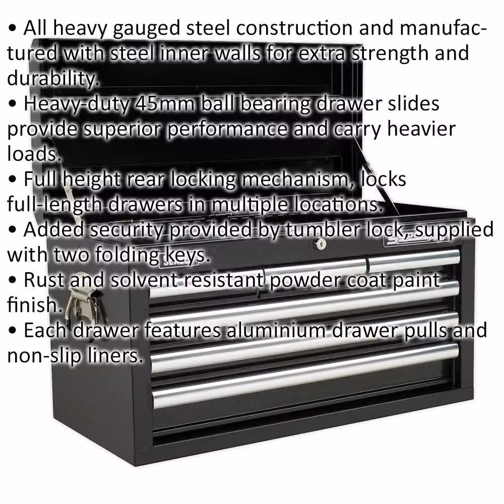 Loops Black 6 Drawer Lockable Tool Chest Storage Cabinet W: 66.0 cm, D: 31.5 cm, H: 37.5 cm – 2