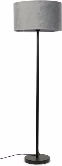 ValueLights Charlie Black Stem Floor Lamp with Grey Velvet Fabric Shade – 1