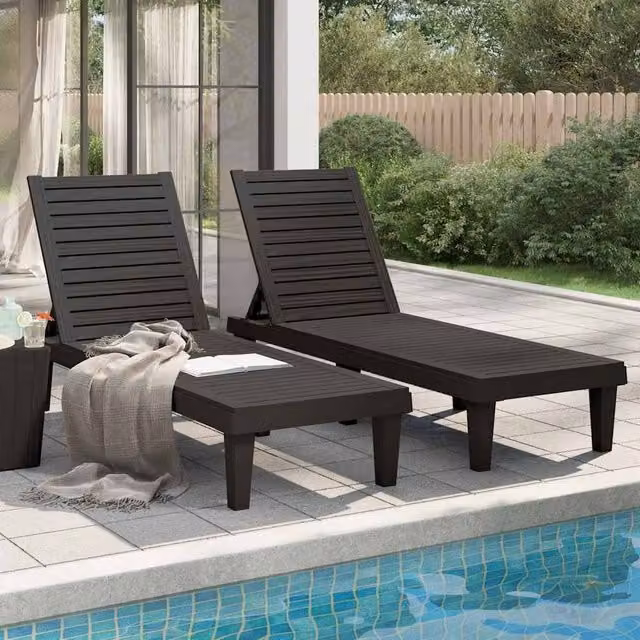 Berkfield Home Set of 2 Black Polypropylene Sun Loungers, W/D/H: 155 x 58 x 83 cm – 1