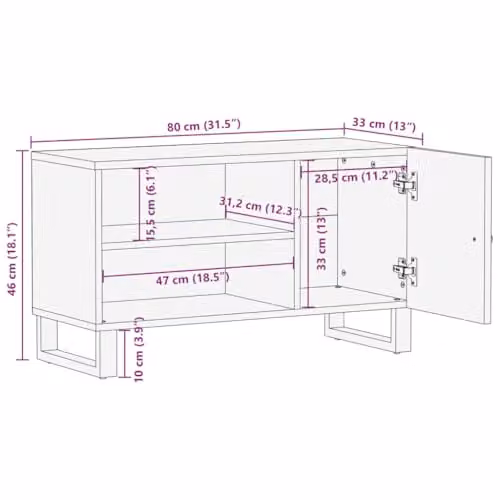 vidaXL TV Cabinet in Brown Mango and Engineered Wood, W/D/H: 80 x 33 x 46 cm – 3