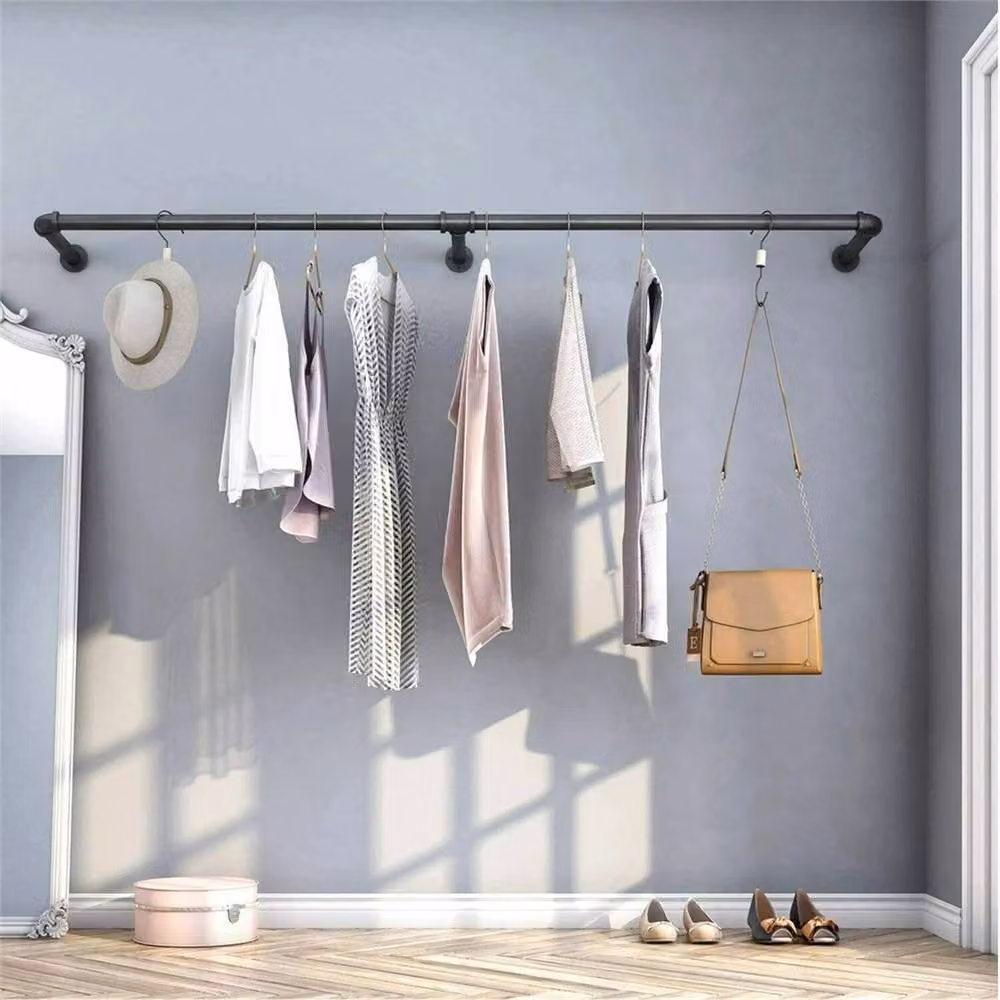 FLAVORA Heavy Duty Industrial Clothes Rail in Matt Black, Height: 184 cm – 2