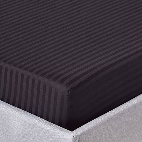 Homescapes Black Mako Satin Stripe Egyptian Cotton Fitted Sheet, W/D/H: 120 x 200 x 30 cm – 1