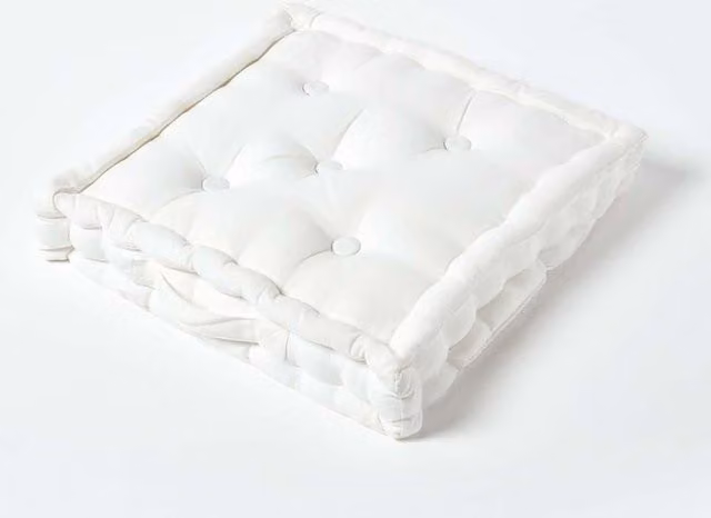 Homescapes Luxury Plain Cotton Floor Cushion in White, W/D/H: 40 x 40 x 8 cm