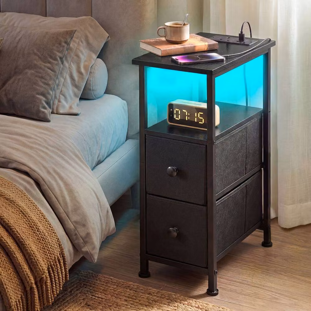 Levede Modern Black Bedside Table with Integrated LED Lighting – 3