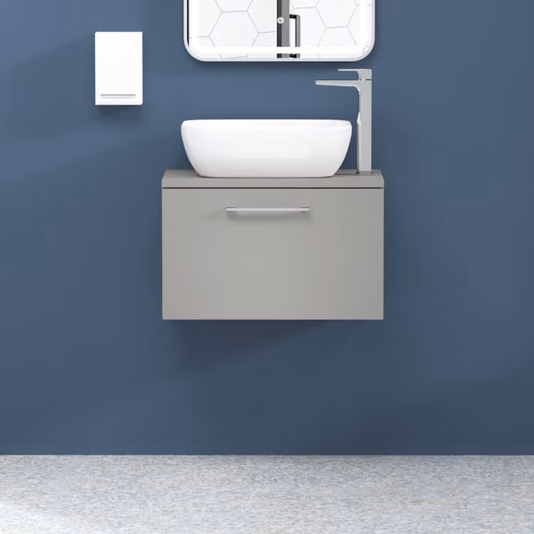 Royal Bathrooms Modena Wall Hung Vanity Unit with Countertop Basin, Satin Grey, W: 80 cm