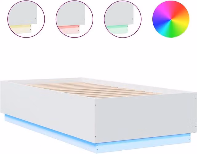 Berkfield Home Modern Small Single Bed Frame in White with LED Under-Bed Lighting and USB Charging Port, W/D/H: 75 x 190 x 80 cm