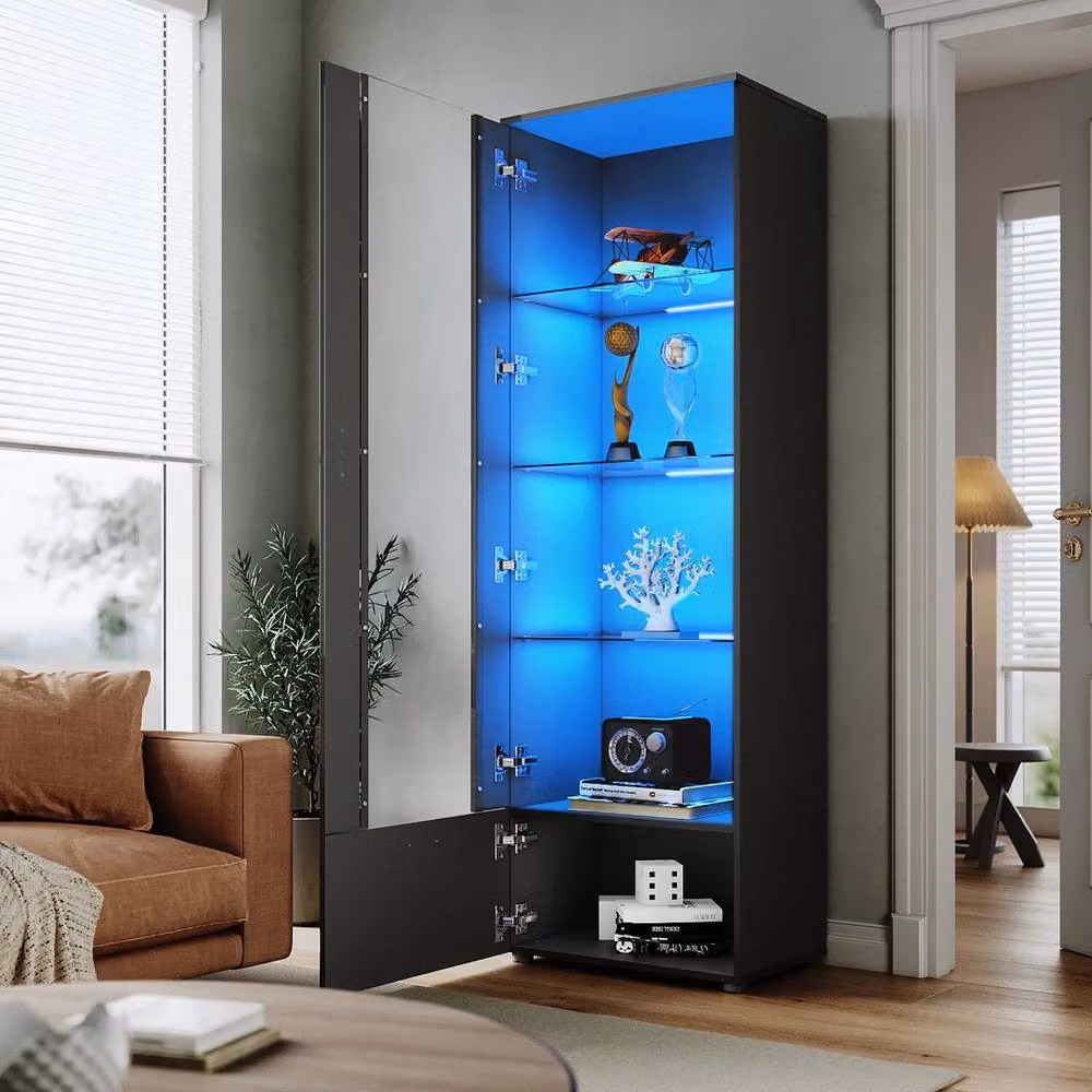 SPETLEK Modern High Gloss Display Cabinet in Black with Glass Doors – 3